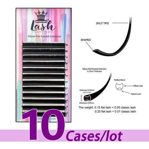 10pcs/lot MASSCAKU Lash Vendor Wholesale C/D Curl All size Flat Lash with High Quality Packaging Box Flat Eyelash extension