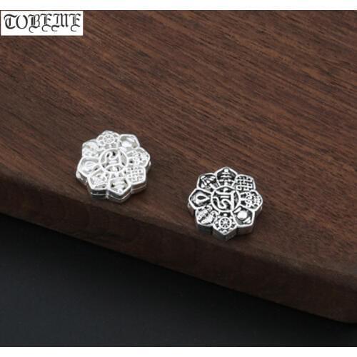 100% 925 Silver Buddhist Sacred Symbols Bead Real Silver Tibetan Symbols Beads OM Beads DIY Jewelry Findings