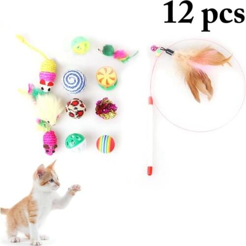 12PCS/Set Toys Variety Pack Cats Funny Mouse Teaser Sisal Balls Gift Value Feather Sets For Small Cat Pet Supplies Toy Set