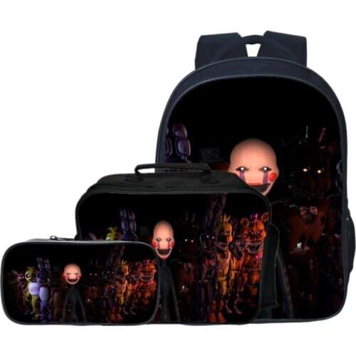 Hot Sale 3pcs/set Cartoon Five Night At Freddy Kids Baby School Bags FNAF Children Backpacks Boys Schoolbag for Girls Bookbag
