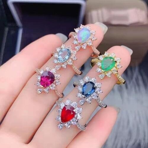 6*8 Natural Varied Gemstone S925 Sterling Silver Sapphire/Ruby/Emerald Fine Women’s Ring Fashion Wedding Jewelry MeibaPJFS