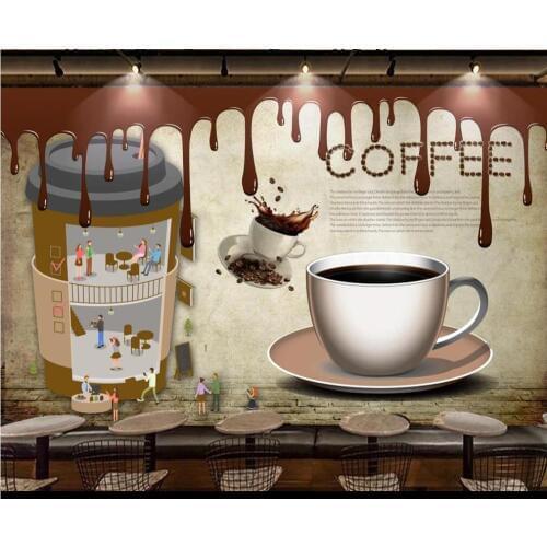 Customized large 3D mural wallpaper painting cartoon coffee shop background wall