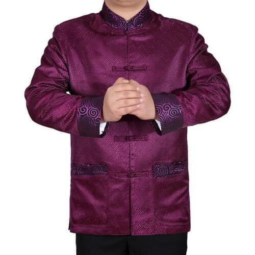Banquet dress middle-aged Chinese tunic suit mens jacket men blazer man coats mens Tang suit Chinese style stand collar purple