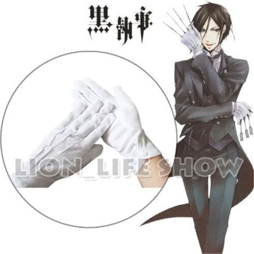 Biamoxer Black Butler Sebastian Yuichiro Cosplay White Gloves With Button Accessories