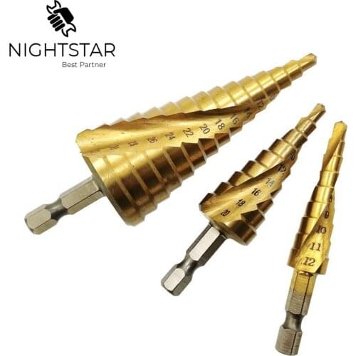 Binoax 4-12mm 4-20mm 4-32mm HSS Straight Groove Step Drill Bit Titanium Coated Wood Metal Hole Cutter Core Drilling Tools Set