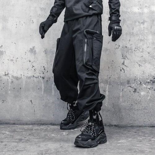 Streetwear Harajuku Zipper Pocket Cargo Pants Techwear Tactical Joggers Pants Men Casual Trousers Elastic Waist Loose Sweatpants