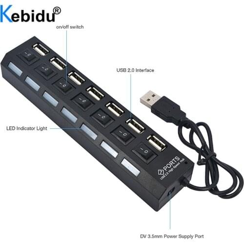 Kebidu Hub 4/7 Ports USB Splitter USB 2.0 Multiple Hab Splitters With Power Adapter Computer Accessories Hub For PC
