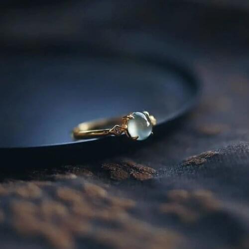 Original new natural high ice chalcedony egg round opening adjustable ring elegant charm creative retro female silver jewelry