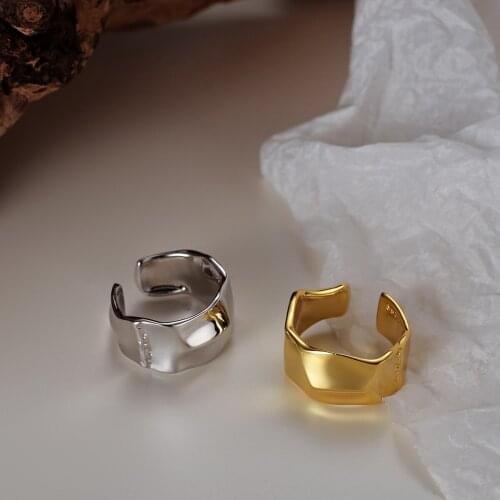 MLKENLY S925 Sterling Silver Open Ring Irregular Concave and convex surface Geometric Ring For Women Jewelry Gift Cool Punk