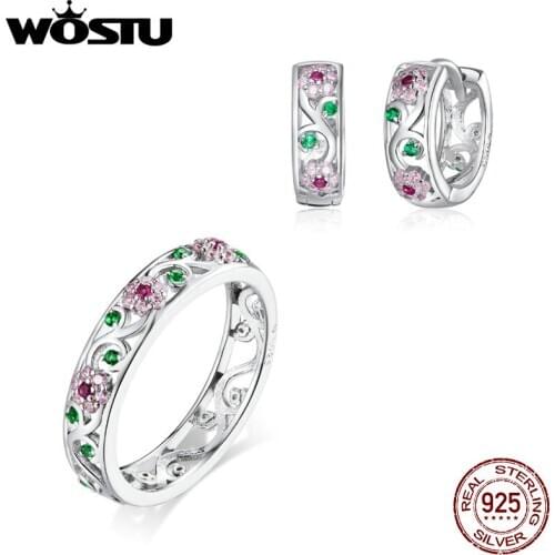 WOSTU Fancy Women Wedding Accessory Pure 925 Sterling Silver Jewelry Sets Big White Cubic Zirconia Earring/ Ring Set