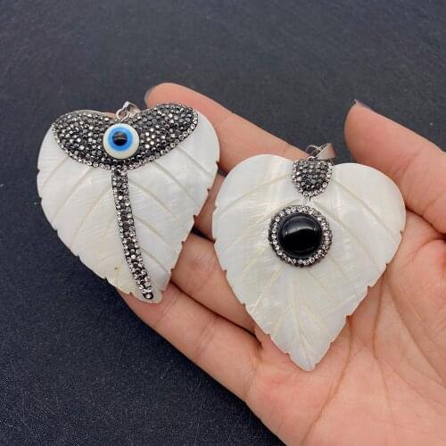 Leaf Shape Freshwater Shell Diamond and Imitation Pearl Pendant Natural Shell Pendant Wholesale for DIY Necklace Jewelry Making