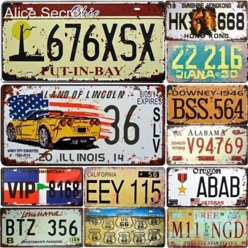 Home Car No. Metal Tin Sign Vintage Home Bar Decor Painting Bar Cafe Shop License No USA Wall Metal Poster Iron Plate Plaque