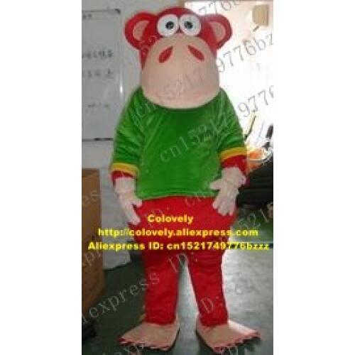Cute Red Gorilla Monkey Simian Ape Orangutan Orangoutang Mascot Costume Mascotte With Green Coat Big Feet Adult No.439 Free Sh