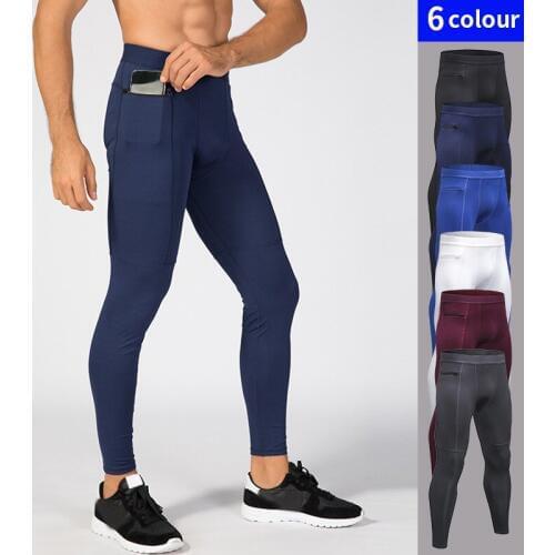 Side Zipper Pocket Pants Men Quick Dry High Elastic Jogging Gym Fitness Clothing Training Sport Trouser Running Leggings Large