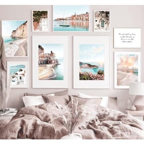Santorini Building Sea Beach Door Flowers Wall Art Canvas Painting Nordic Posters And Prints Wall Pictures For Living Room Decor