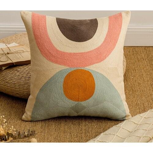 Nordic Geometric Cushion Cover Cotton Beige Pink Throw Pillow Cover Embroidered Home Decorative Cushions for Sofa Pillows Decor