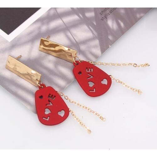 New Fashion Letter LOVE Tassel Chain Drop Earrings For Women Gold Color Geometric Metal Earring Statement Jewelry Christmas Gift