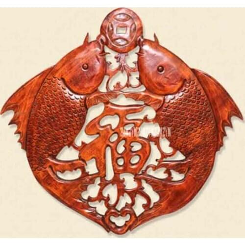 New HJ-YS397 Woodcarving Retro Pendant Chinese Style Decoration Antique Furniture Camphor Wood Double Fish Blessing Wall Hanging