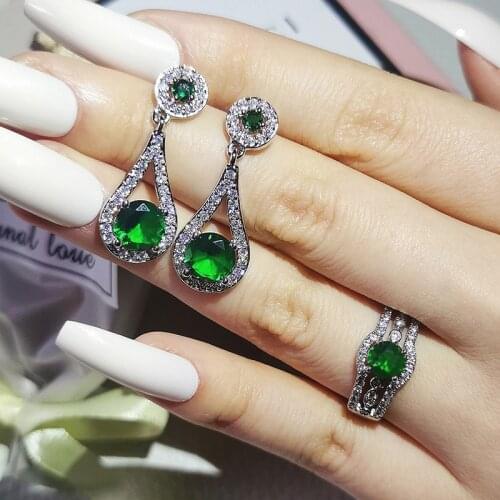 2pcs Pack 925 Sterling Silver Necklace for Women Wedding Bridal for Brides Jewlery Set J6246-GREEN