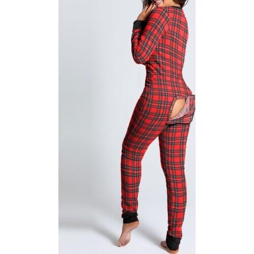 2021 New Year Christmas Plaid Functional Buttoned Flap Printed Adults Pajamas Suit One Piece Sleevewear Detachable Jumpsuits