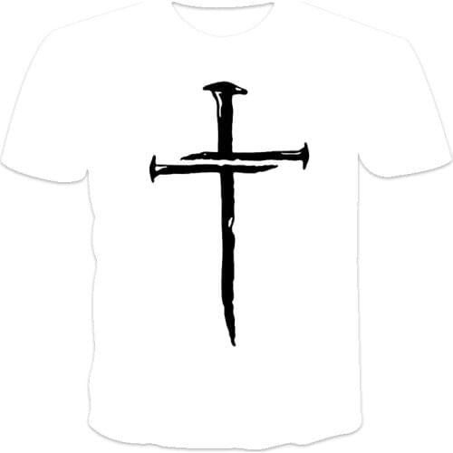 R best-selling new mens T-shirt loose clothes retro short-sleeved fashion cross O-neck mens T-shirt pattern printing