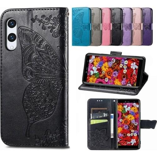 Luxury Fashion Butterfly Embossed Leather Phone Case For Rakuten Big S Hand Solid Color With Card Slot Bracket Shockproof Cases