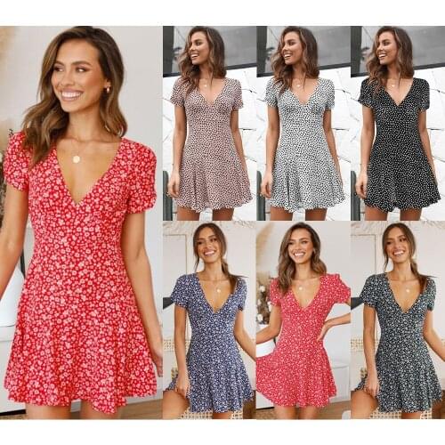 Sexy Dress Women Mini V-neck Short Sleeve Leopard Dot Print Color 2021 Spring Summer Party Birthday Outwear Female Dropshipping