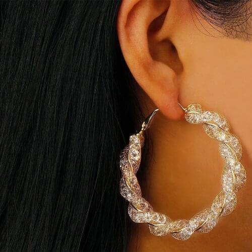 New 1 pair Geometric Circle Round Hoop Earrings for Women Brincos Cubic Zirconia Twist Earring Gold Color Party Jewelry Gift