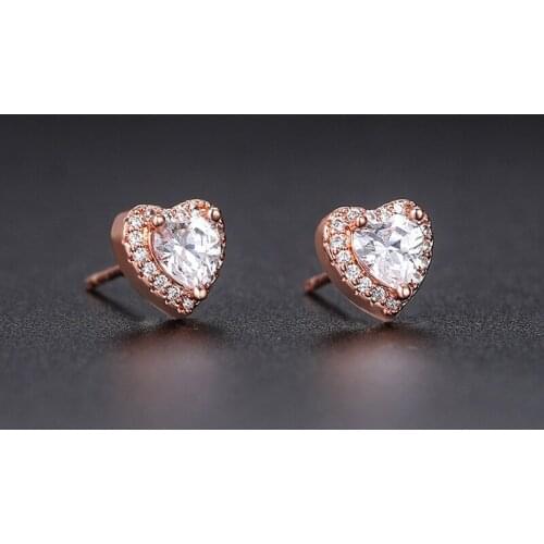 Heart Earrings For Women Cubic Zirconia Rose Gold Color Wedding Gift Ear Studs Jewelry Female Trend 2020 Wholesale E082