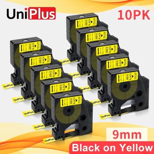 UniPlus 40918 Black on Yellow Compatible Dymo D1 Label Tape 9mm*7m for Dymo Label Printer LabelWriter 400 450 DUO Typewriter