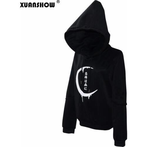XUANSHOW 2020 Women Hoodies Harajuku Gothic Moon Printed Sweatshirts Winter Autumn Long Sleeve Jacket Ladies Chic Coat Moletom