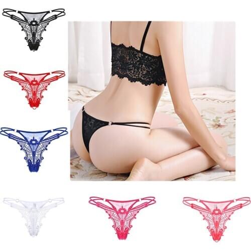 Womens underwear fun new low waist womens thong fashion double belt double ring womens transparent temptation t pants