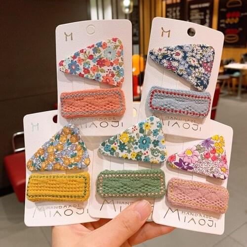 1 Set Childrens Knitted Fabric Triangle Floral BB Clip Girl Baby Hair Pins Kids Hair Accessories