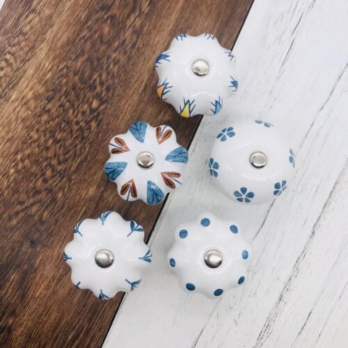 1pc Single Hole Vintage Cabinet Knobs and Pulls Door Cupboards Drawers Bedroom Furniture HandlesWhite Ceramic With Blue Dot Knob
