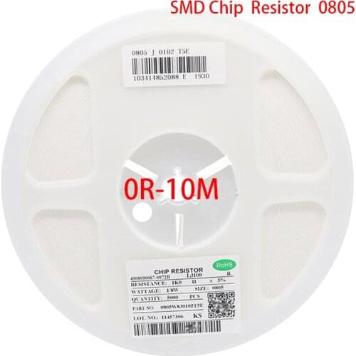 100pcs/lot SMD Chip Resistor 0805 10K 100K 1K 100R 10R 1R 0R-10M ohm 5