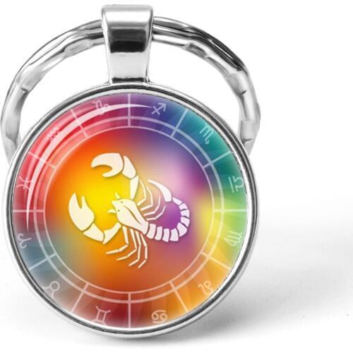 12 Constellations Zodiac Signs Keychains Leo Cabochon Key Chains Ring Holder Fashion Jewelry Women Men Bag Pendant Keyrings Gift