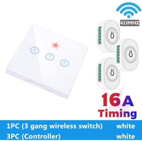 16A Mini RF Smart Switch Wireless Relay Module 433MHZ Support 2-way Control 4-speed Timing Breaker With Smart Wall Touch Switch