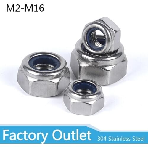 2/5/25pcs M2 M2.5 M3 M4 M5 M6 M8 M10 M12 M16 304 Stainless Steel Black Hex Nylon Insert Lock Nut Self-locking Nylock Nut Locknut