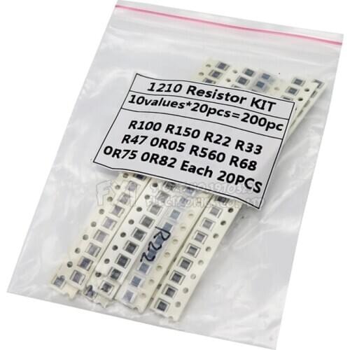 200PCS 5% 1210 SMD resistors assorted kit set ,10 valueX20PCS=200PCS 0R82 0R75 R68 R560 0R50 R47 R33 R22 R150 R100