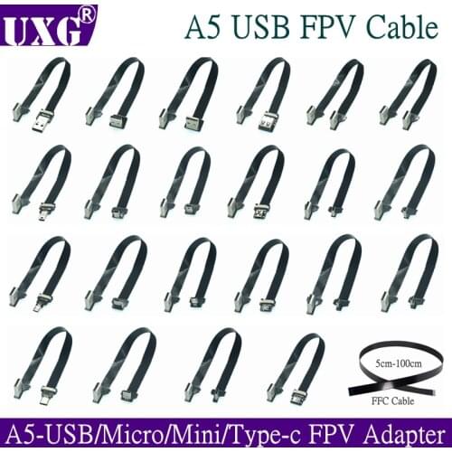 A5 FPV Monitor Standard USB Type-C Super Flat flexible FPC Charging Cable 90 Degree USB-C Micro USB Ribbon Cable AV output Cord