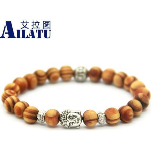 Ailatu Nice Wood Beads Buddha Beaded Bracelet Yoga Prayer Mala Bracelet Hombre Bracciali Mens Elastic Bead Jewelry