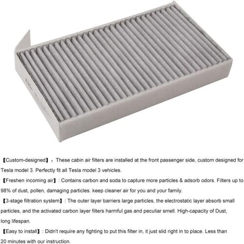 Automotive Cabin Air Filter Activated Cabin Air Filter Element for Tesla Model 3, New