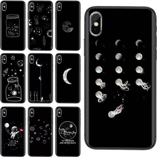 Cusize Black White Moon Stars Space Astronaut For Samsung Galaxy A72 A725F A71 A70 4G 5G A50 A40 A30 A20 A10S A02 Soft TPU Case