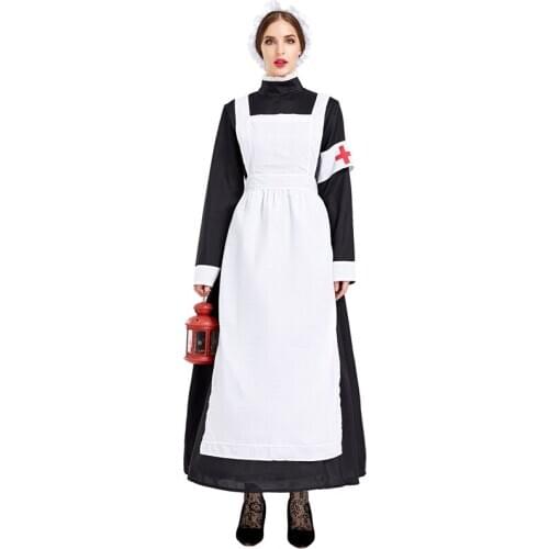 Black Monastery Nun Night Watchman Nurse Uniform Dress Costume Cosplay Suit for Girls Woman Maid Party Stage Costumes