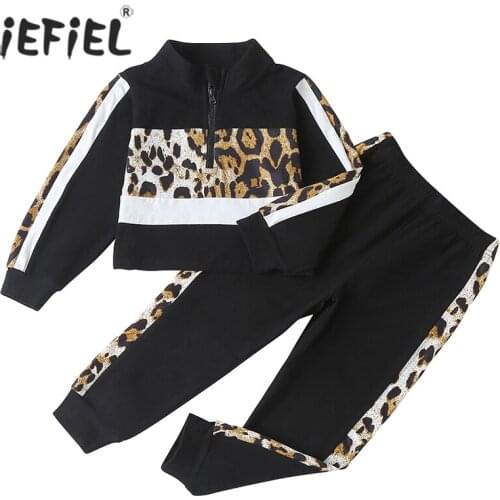 Kids Boys Girls Clothing Suits Autumn Casual Baby Girl Clothes Sets Spring Children Suit Zipper Leopard Sweatshirts+Sports Pants