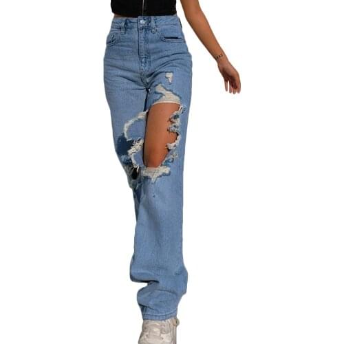 High Waist Loose Women Ripped Denim High Waisted Jeans Chic Fashion Harajuku Streetwear Vintage Pants Y2K Aesthetic 90s Clothing