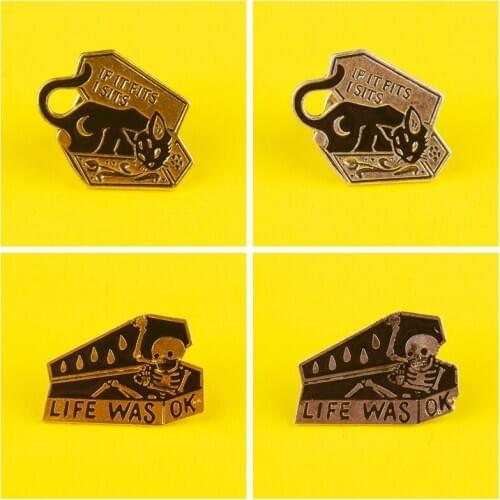 Skull Cat In The Box Brooches Enamel Pins For Backpacks Metal Badges On Clothes Lapel Pin