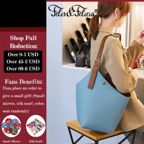 FELIX & FELICIA Fashion Shoulder Bags For Women Casual Ladies Genuine Leather High Quality Handbags Retro Design Tote Bucket Bag