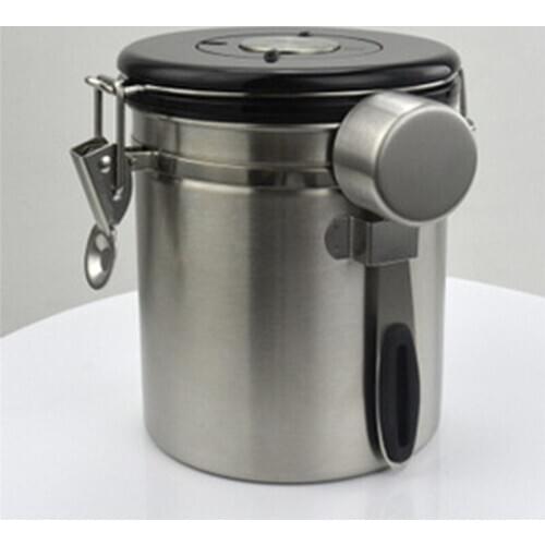 Stainless Steel Airtight Sealed Canister with Spoon Storage Bottle Jars for Coffee Bean Coffee Flour Sugar Container Holder Can