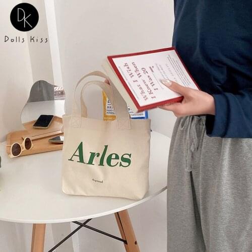 Ladies Canvas Picnic Bag Women Arles Letter Print Handbag Female Daily Eco-Friendly Grocery Bag Girl Casual Shopping Small Totes